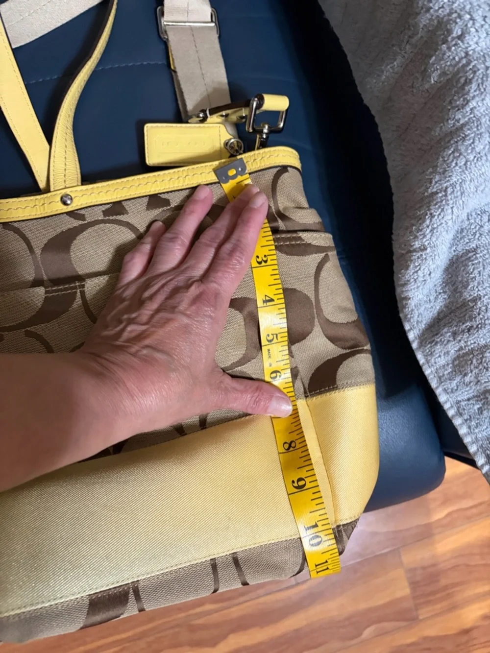 Coach Brown Signature Canvas Tote with Yellow Trim